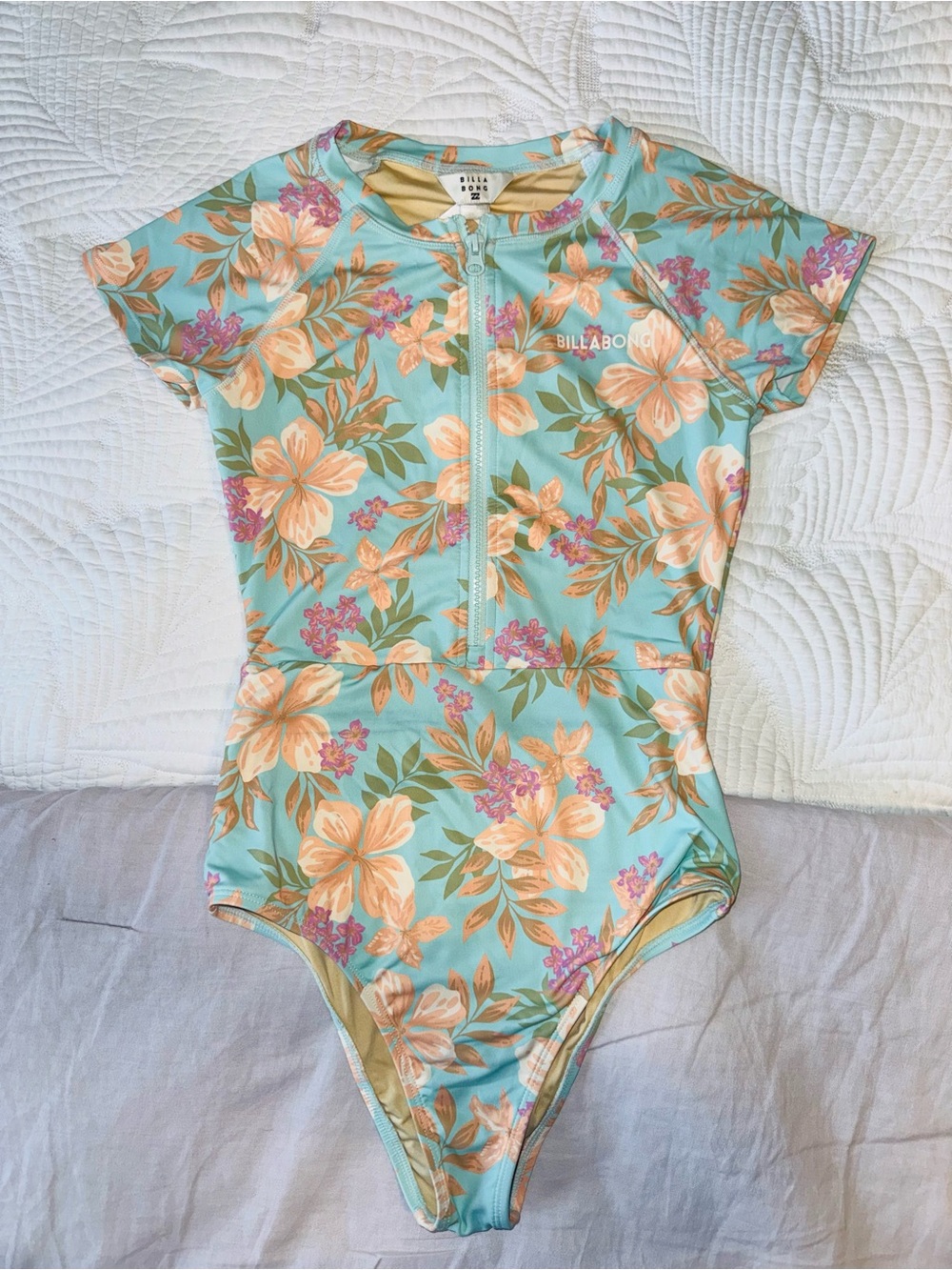 Billabong Women’s Small Tropical Floral Rashguard Swimsuit zip front